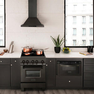 ZLINE 24 in. Induction Range in Black Stainless Steel (RAIND-BS-24) in a modern compact apartment kitchen
