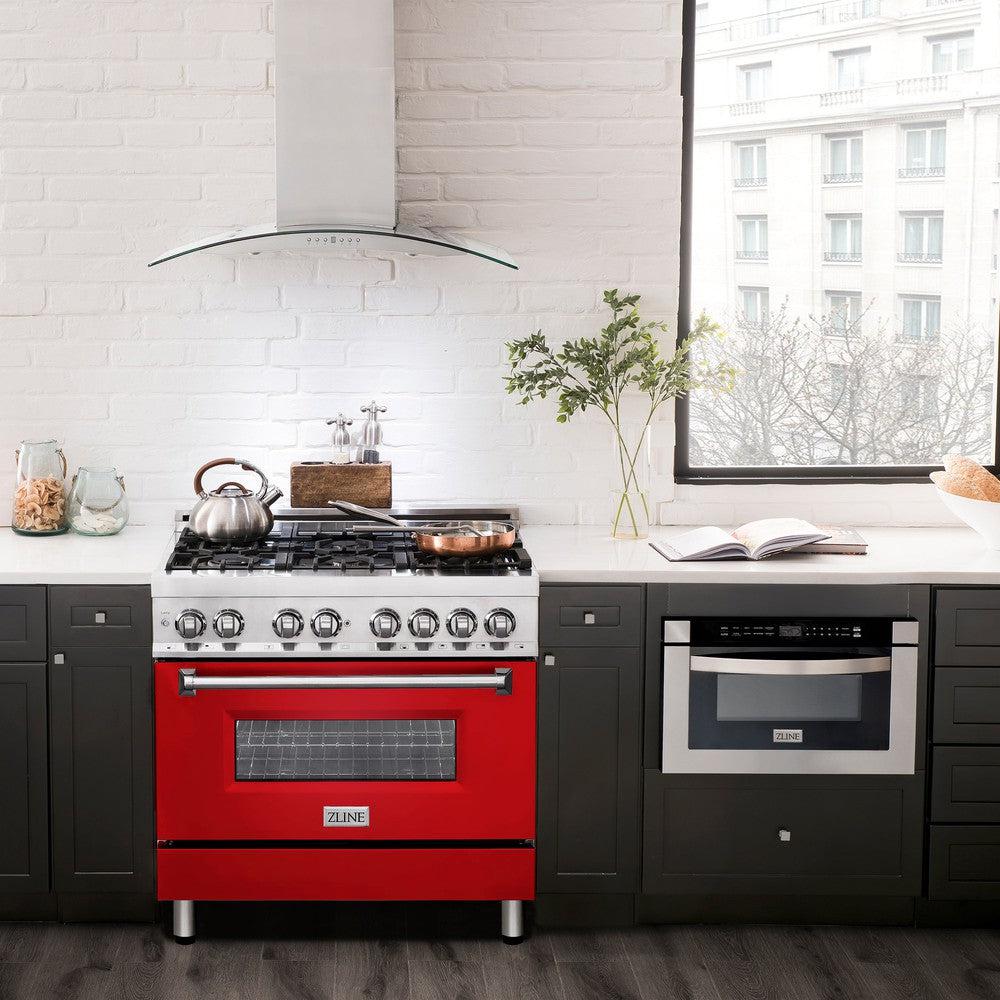 ZLINE 36 in. Dual Fuel Range with Gas Stove and Electric Oven in Stainless Steel with Red Matte Door (RA-RM-36)-Ranges-RA-RM-36 ZLINE Kitchen and Bath