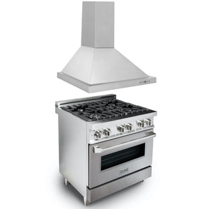 ZLINE 30 in. Kitchen Package with Stainless Steel Dual Fuel Range with Satin Door and Convertible Vent Range Hood (2KP-RASNRH30)