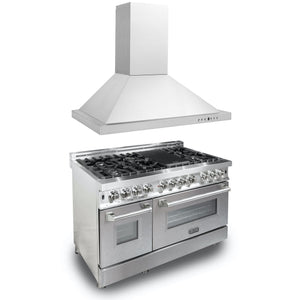 ZLINE 48 in. Kitchen Package with Stainless Steel Dual Fuel Range with DuraSnow® Door and Convertible Vent Range Hood (2KP-RASNRH48) 