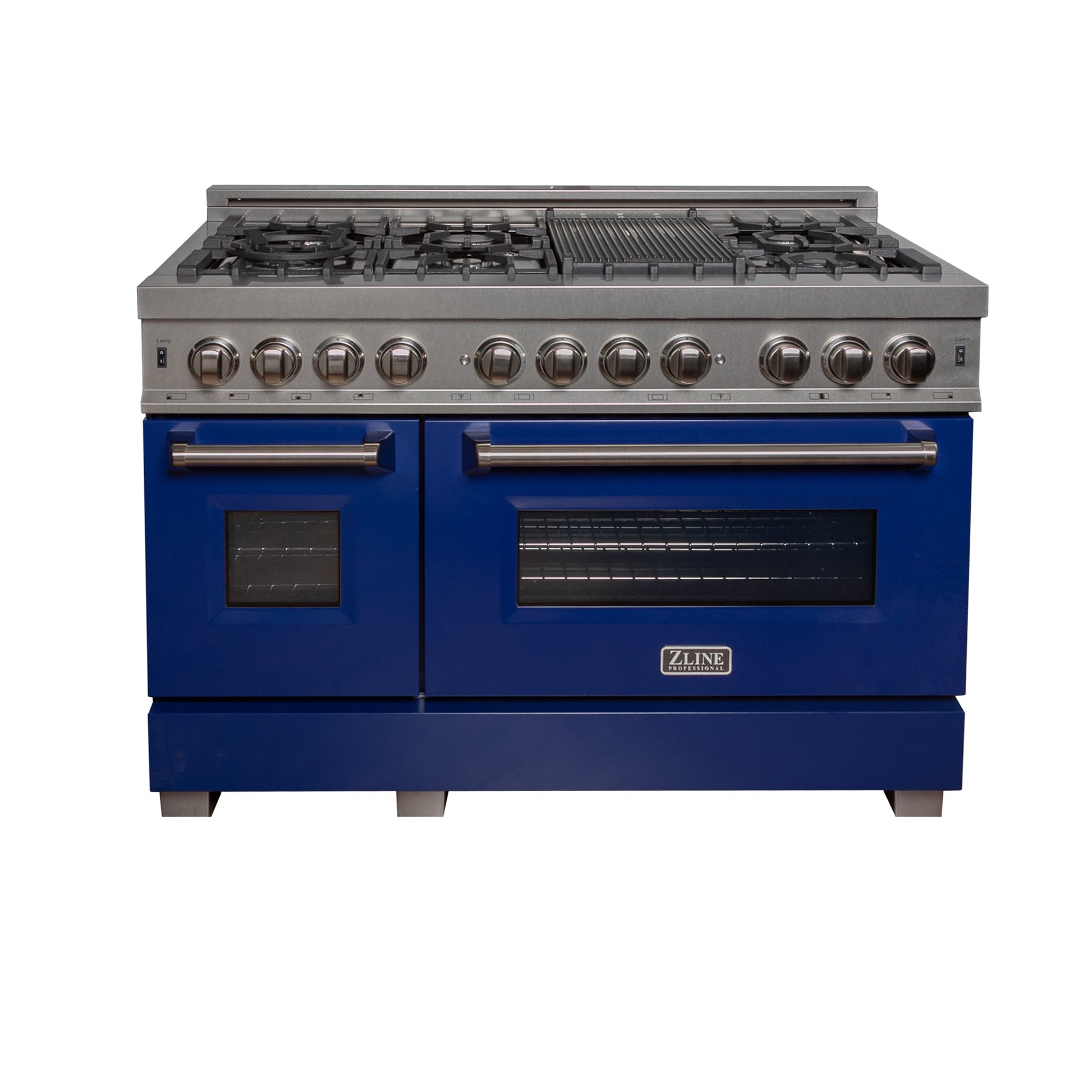 ZLINE 48 in. 6.0 cu. ft. Dual Fuel Range with Gas Stove and Electric Oven in Fingerprint Resistant Stainless Steel and Blue Gloss Doors (RAS-BG-48)-Ranges-RAS-BG-48 ZLINE Kitchen and Bath