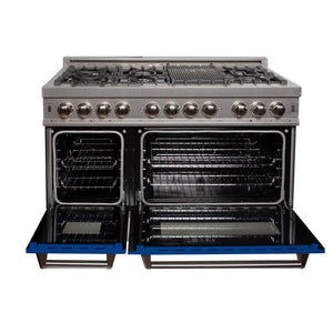 ZLINE 48 in. 6.0 cu. ft. Dual Fuel Range with Gas Stove and Electric Oven in Fingerprint Resistant Stainless Steel and Blue Matte Doors (RAS-BM-48)-Ranges-RAS-BM-48 ZLINE Kitchen and Bath