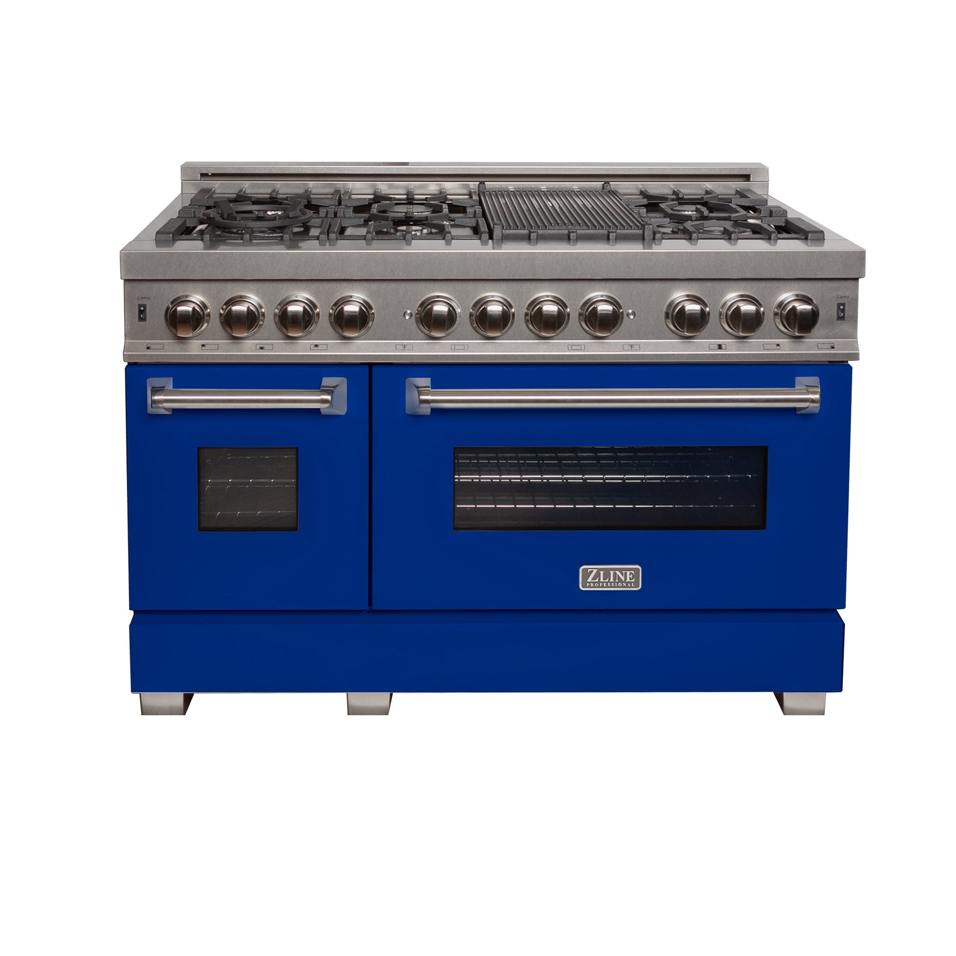 ZLINE 48 in. 6.0 cu. ft. Dual Fuel Range with Gas Stove and Electric Oven in Fingerprint Resistant Stainless Steel and Blue Matte Doors (RAS-BM-48)-Ranges-RAS-BM-48 ZLINE Kitchen and Bath