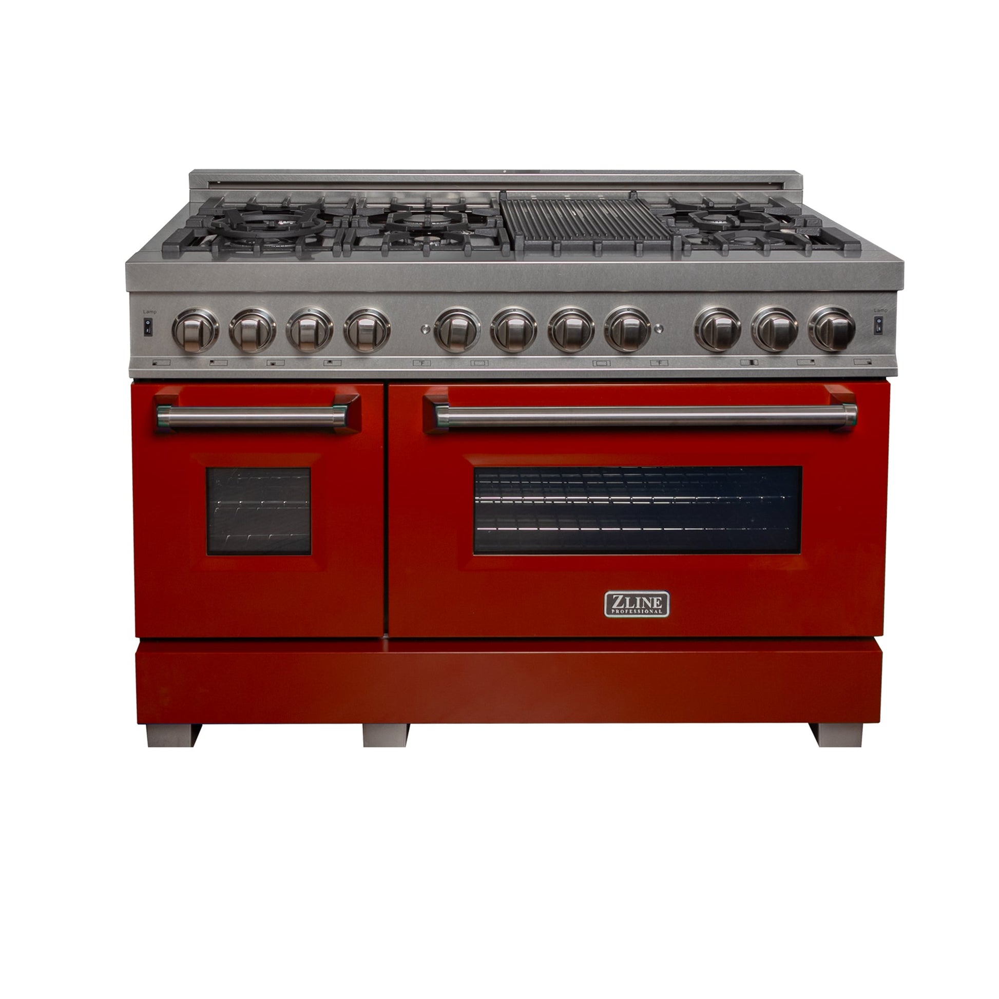 ZLINE 48 in. 6.0 cu. ft. Dual Fuel Range with Gas Stove and Electric Oven in Fingerprint Resistant Stainless Steel and Red Gloss Doors (RAS-RG-48)-Ranges-RAS-RG-48 ZLINE Kitchen and Bath