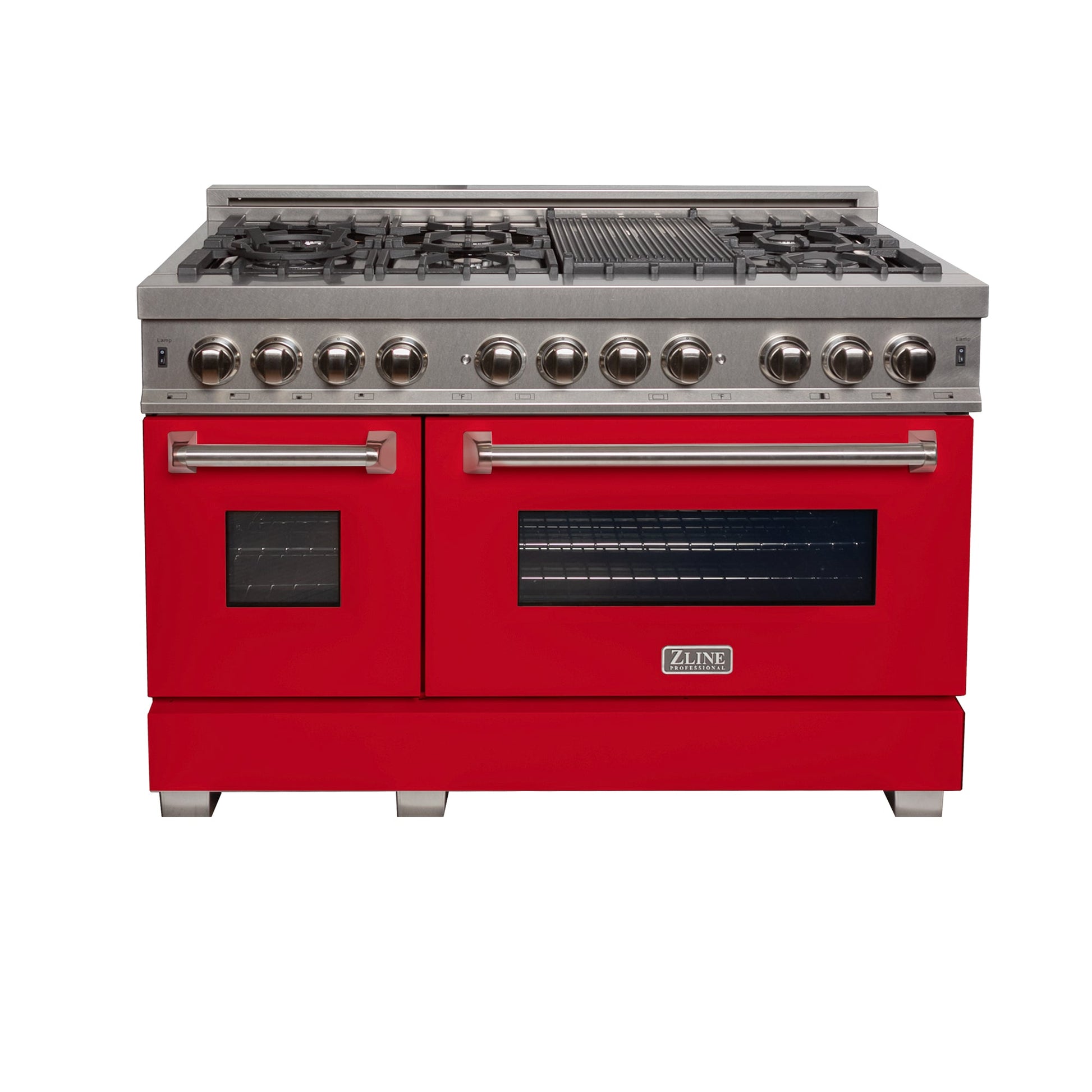 ZLINE 48 in. 6.0 cu. ft. Dual Fuel Range with Gas Stove and Electric Oven in Fingerprint Resistant Stainless Steel and Red Matte Doors (RAS-RM-48)-Ranges-RAS-RM-48 ZLINE Kitchen and Bath