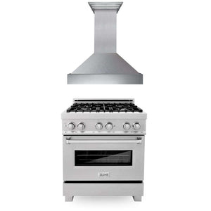 ZLINE 30 in. Kitchen Package with Satin Stainless Steel Dual Fuel Range and Convertible Vent Range Hood (2KP-RASSNRH30)