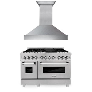 ZLINE 48 in. Kitchen Package with Satin Stainless Steel Dual Fuel Range and Convertible Vent Range Hood (2KP-RASSNRH48)