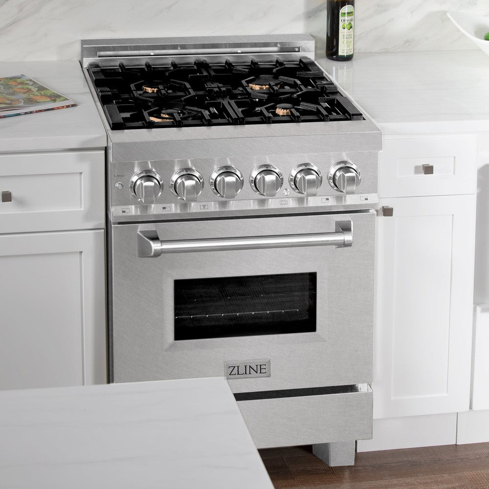 ZLINE 24 in. Professional Dual Fuel Range in Fingerprint Resistant Stainless Steel with Brass Burners (RAS-SN-BR-24)-Ranges-RAS-SN-BR-24 ZLINE Kitchen and Bath