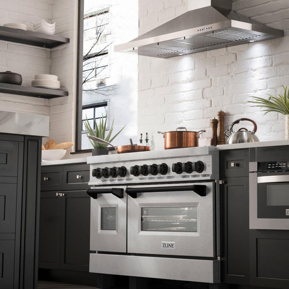 ZLINE Autograph Edition 48 in. 6.0 cu. ft. Dual Fuel Range with Gas Stove and Electric Oven in DuraSnow® Stainless Steel with Matte Black Accents (RASZ-SN-48-MB)-Ranges-RASZ-SN-48-MB ZLINE Kitchen and Bath