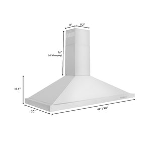 ZLINE 48 in. Convertible Vent Wall Mount Range Hood in Stainless Steel (KB-48) dimensional measurements.