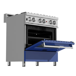 ZLINE 30 in. 4.0 cu. ft. Dual Fuel Range with Gas Stove and Electric Oven in All Fingerprint Resistant Stainless Steel with Blue Matte Door (RAS-BM-30)-Ranges-RAS-BM-30 ZLINE Kitchen and Bath