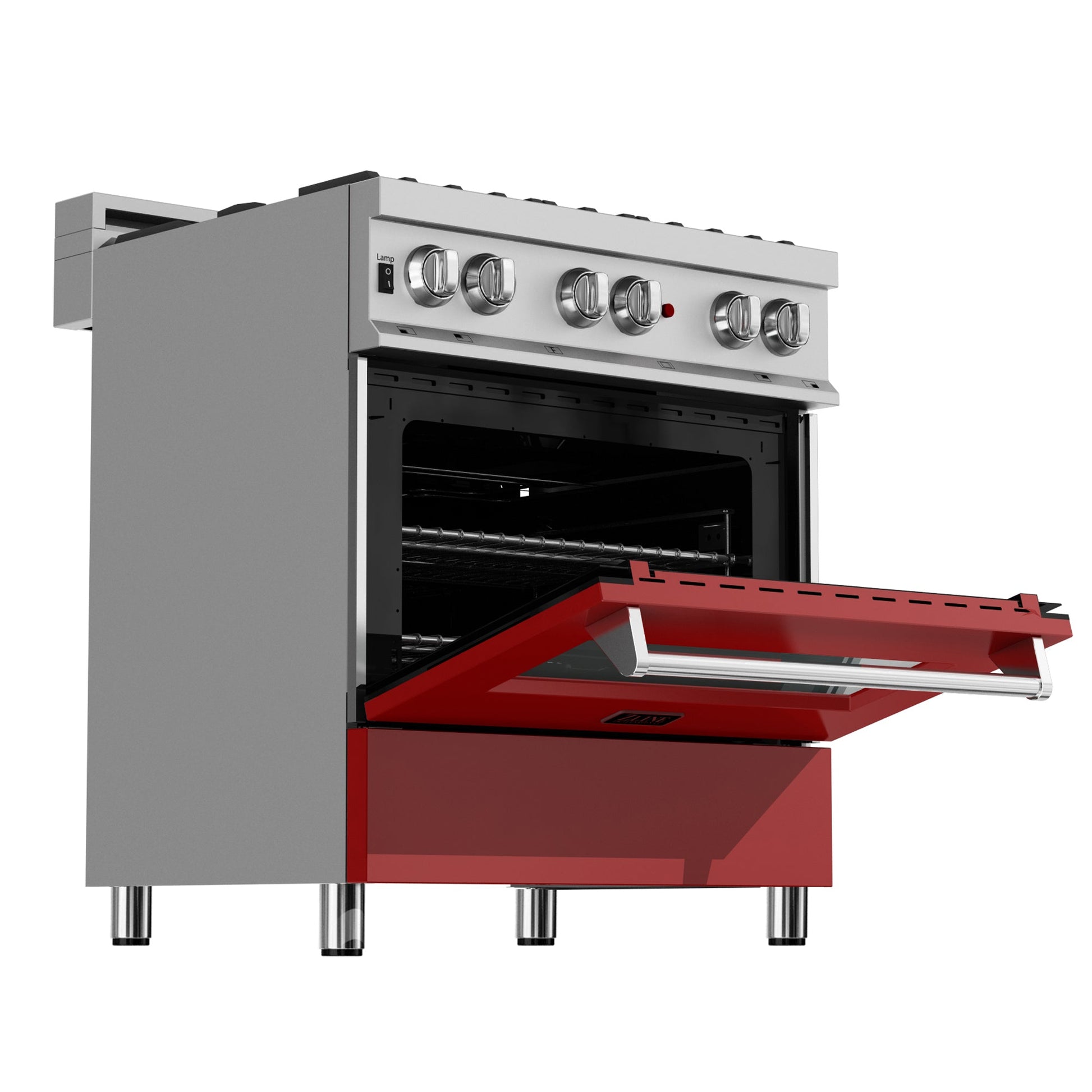 ZLINE 30 in. 4.0 cu. ft. Dual Fuel Range with Gas Stove and Electric Oven in All Fingerprint Resistant Stainless Steel with Red Matte Door (RAS-RM-30)-Ranges-RAS-RM-30 ZLINE Kitchen and Bath