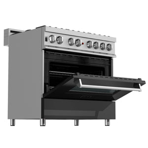 ZLINE 36 in. Professional Dual Fuel Range in Fingerprint Resistant Stainless Steel with Black Matte Door (RAS-BLM-36)-Ranges-RAS-BLM-36 ZLINE Kitchen and Bath