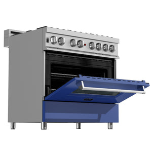 ZLINE 36 in. Professional Dual Fuel Range in Fingerprint Resistant Stainless Steel with Blue Matte Door (RAS-BM-36)-Ranges-RAS-BM-36 ZLINE Kitchen and Bath