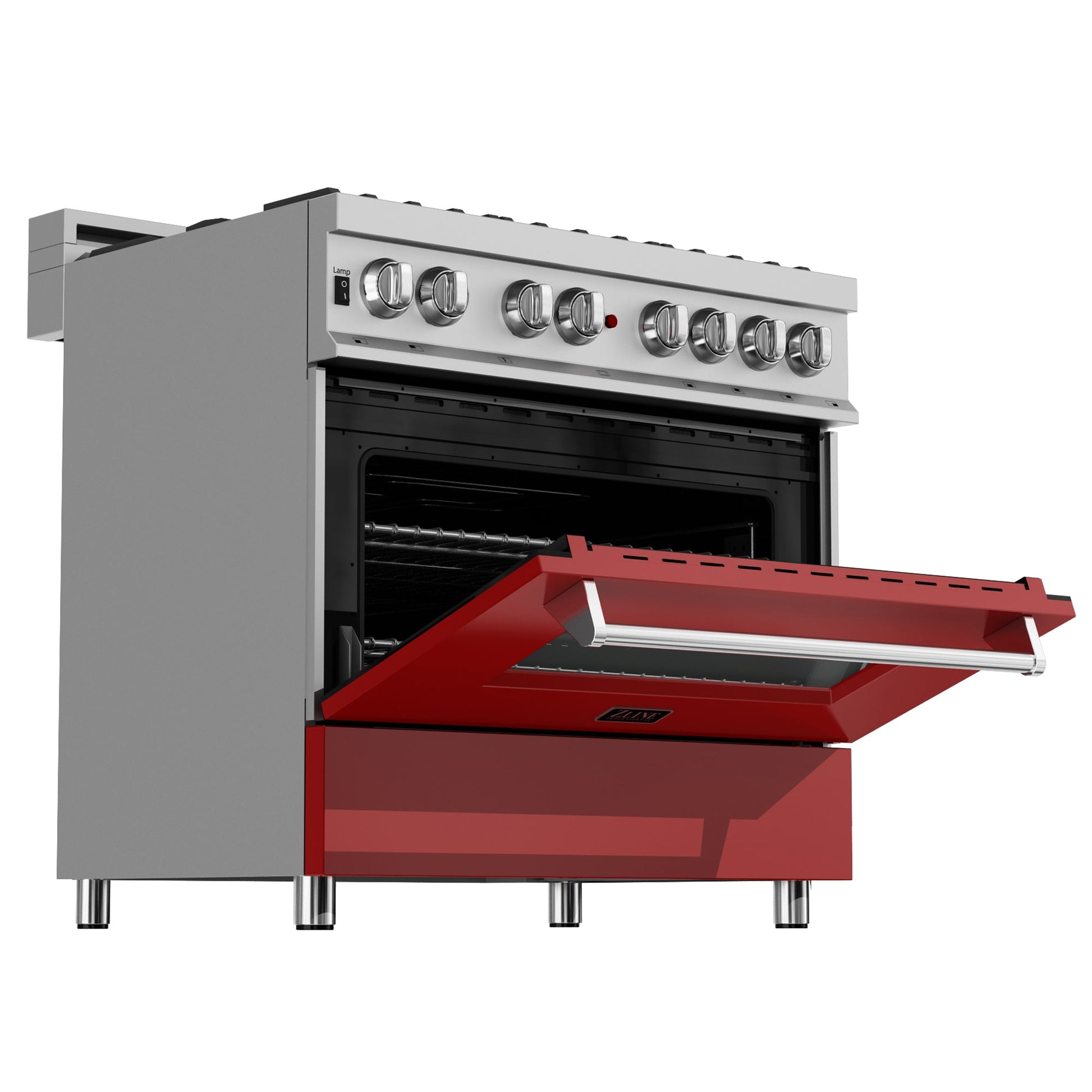 ZLINE 36 in. Professional Dual Fuel Range in Fingerprint Resistant Stainless Steel with Red Matte Door (RAS-RM-36)-Ranges-RAS-RM-36 ZLINE Kitchen and Bath