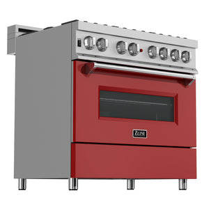 ZLINE 36 in. Professional Dual Fuel Range in Fingerprint Resistant Stainless Steel with Red Matte Door (RAS-RM-36)-Ranges-RAS-RM-36 ZLINE Kitchen and Bath