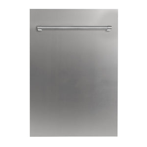 ZLINE 18 in. Compact Top Control Dishwasher with Stainless Steel Panel and Traditional Handle, 52dBa (DW-304-H-18) front, closed.
