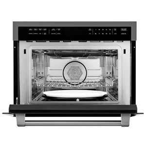 ZLINE 24 in. Black Stainless Steel Built-in Convection Microwave Oven with Speed and Sensor Cooking (MWO-24-BS) Front View Door Open