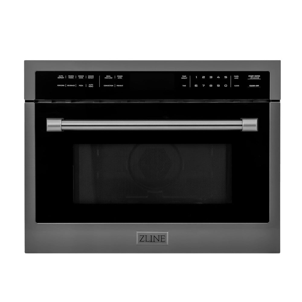ZLINE 24 in. Black Stainless Steel Built-in Convection Microwave Oven with Speed and Sensor Cooking (MWO-24-BS) front.
