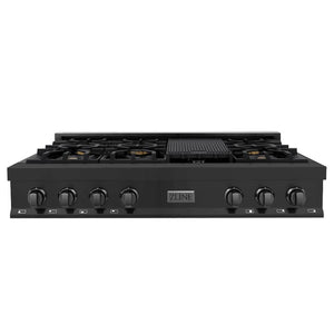ZLINE 48 in. Legacy Gas Rangetop with 7 Burners and Porcelain Cooktop in Black Stainless Steel (RTB-48) front.