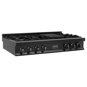 ZLINE 48 in. Legacy Gas Rangetop with 7 Burners and Porcelain Cooktop in Black Stainless Steel (RTB-48) side.