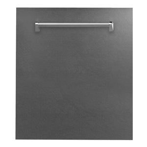ZLINE 24 in. Top Control Dishwasher with Fingerprint Resistant Satin Stainless Steel Panel and Traditional Style Handle, 52dBa (DW-SN-H-24) front, closed.