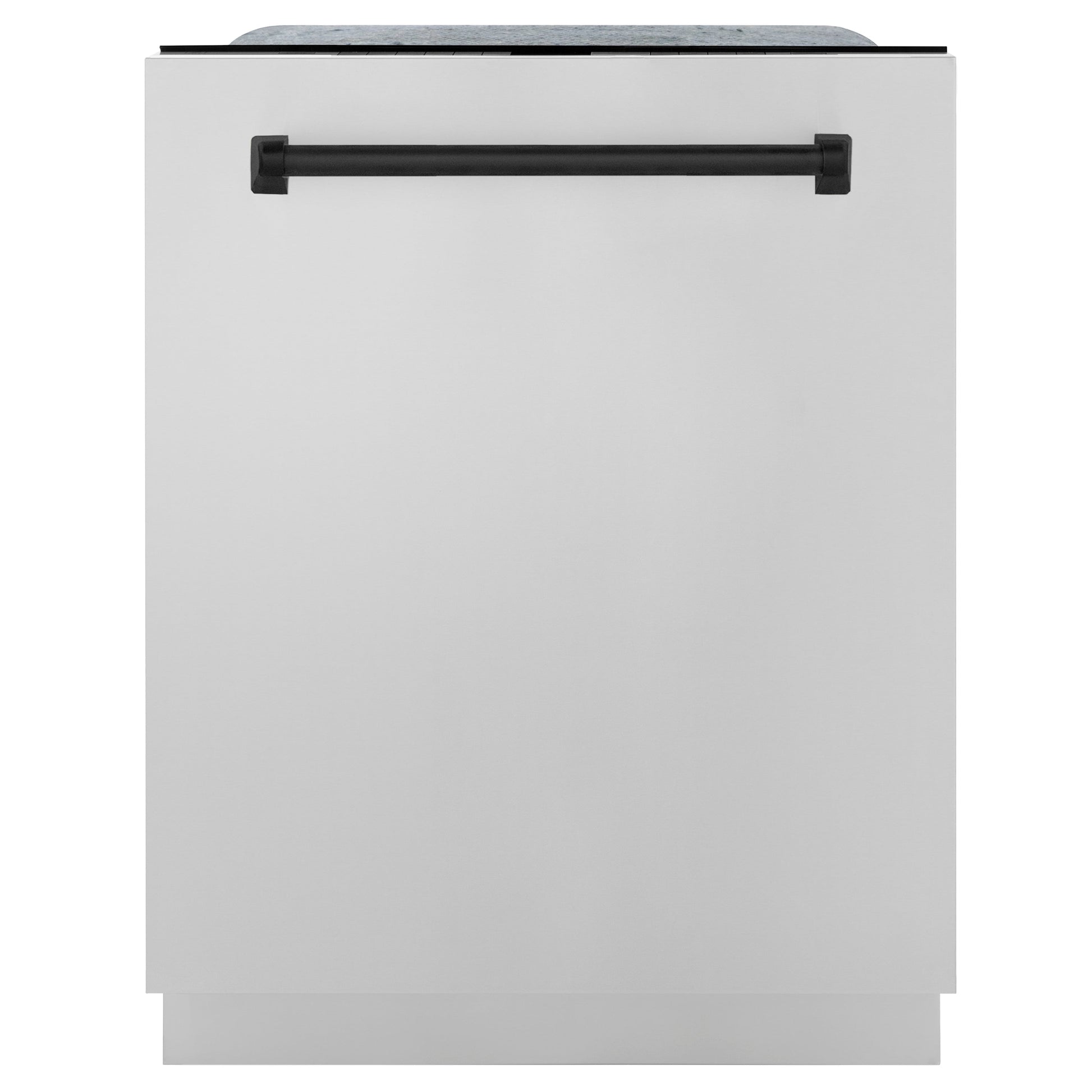 ZLINE Autograph Edition 24 in. 3rd Rack Top Touch Control Tall Tub Dishwasher in Stainless Steel with Matte Black Handle, 45dBa (DWMTZ-304-24-MB) front, closed.