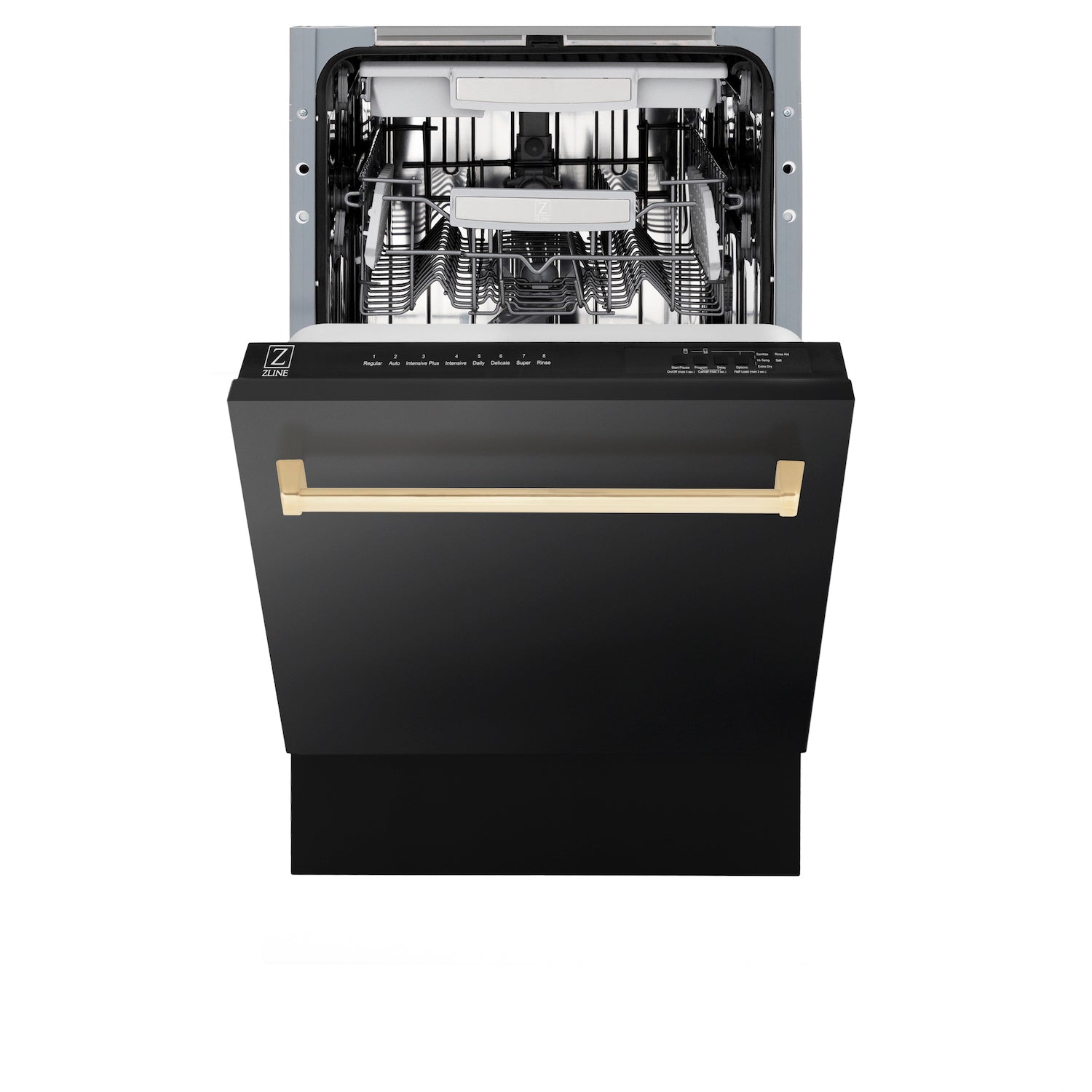 ZLINE Autograph Edition 18 in. Compact 3rd Rack Top Control Dishwasher in Black Stainless Steel with Polished Gold Accent Handle, 51dBa (DWVZ-BS-18-G)-Dishwashers-DWVZ-BS-18-G ZLINE Kitchen and Bath