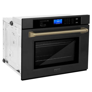 ZLINE Autograph Edition 30 in. Single Wall Oven with Self Clean and True Convection in Black Stainless Steel and Champagne Bronze Accents (AWSZ-30-BS-CB) side, closed.
