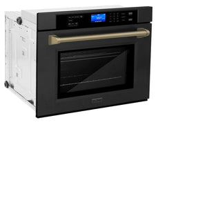 ZLINE Autograph Edition 30 in. Single Wall Oven with Self Clean and True Convection in Black Stainless Steel and Champagne Bronze Accents (AWSZ-30-BS-CB)-Wall Ovens-AWSZ-30-BS-CB ZLINE Kitchen and Bath