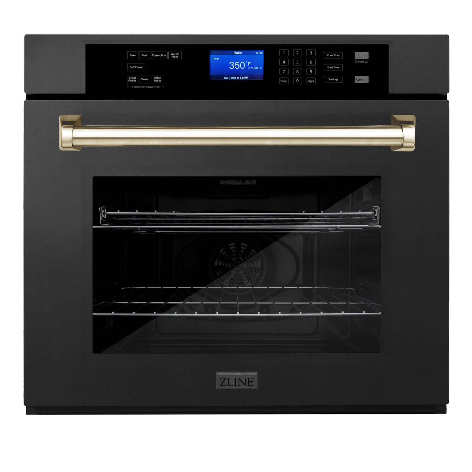 ZLINE Autograph Edition 30 in. Single Wall Oven with Self Clean and True Convection in Black Stainless Steel and Polished Gold Accents (AWSZ-30-BS-G)-Wall Ovens-AWSZ-30-BS-G ZLINE Kitchen and Bath