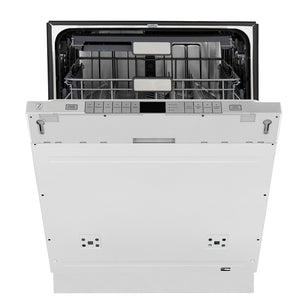 ZLINE 24 in. Panel Ready Monument Series 3rd Rack Top Touch Control Dishwasher with Stainless Steel Tub, 45dBa (DWMT-24) front, half open, no panel.