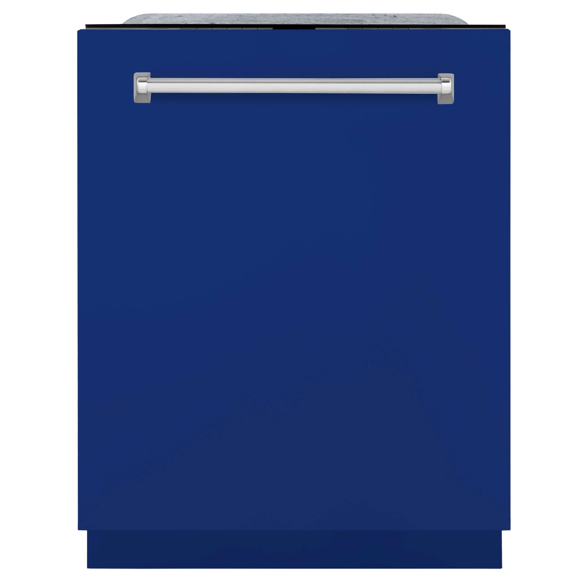 ZLINE 24 in. Monument Series 3rd Rack Top Touch Control Dishwasher with Blue Gloss Panel, 45dBa (DWMT-24-BG) front, closed.