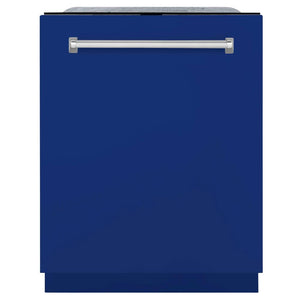 ZLINE 24 in. Monument Series 3rd Rack Top Touch Control Dishwasher with Blue Matte Panel, 45dBa (DWMT-24-BM) front, closed.