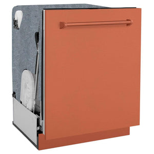 ZLINE 24 in. Monument Series 3rd Rack Top Touch Control Dishwasher with Copper Panel, 45dBa (DWMT-C-24) side, closed.