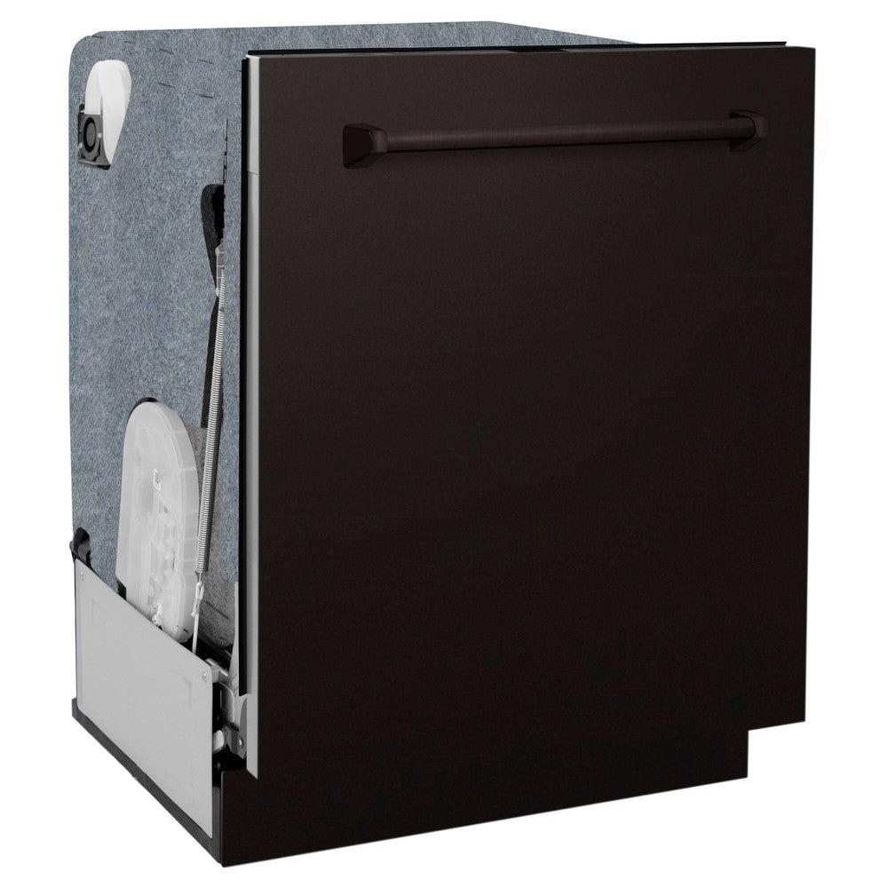 ZLINE 24 in. Monument Series 3rd Rack Top Touch Control Dishwasher with Oil-Rubbed Bronze Panel, 45dBa (DWMT-ORB-24) side, closed.