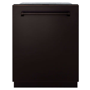 ZLINE 24 in. Monument Series 3rd Rack Top Touch Control Dishwasher with Oil-Rubbed Bronze Panel, 45dBa (DWMT-ORB-24) front, closed.