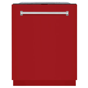 ZLINE 24 in. Monument Series 3rd Rack Top Touch Control Dishwasher with Red Gloss Panel, 45dBa (DWMT-RG-24) front, closed.