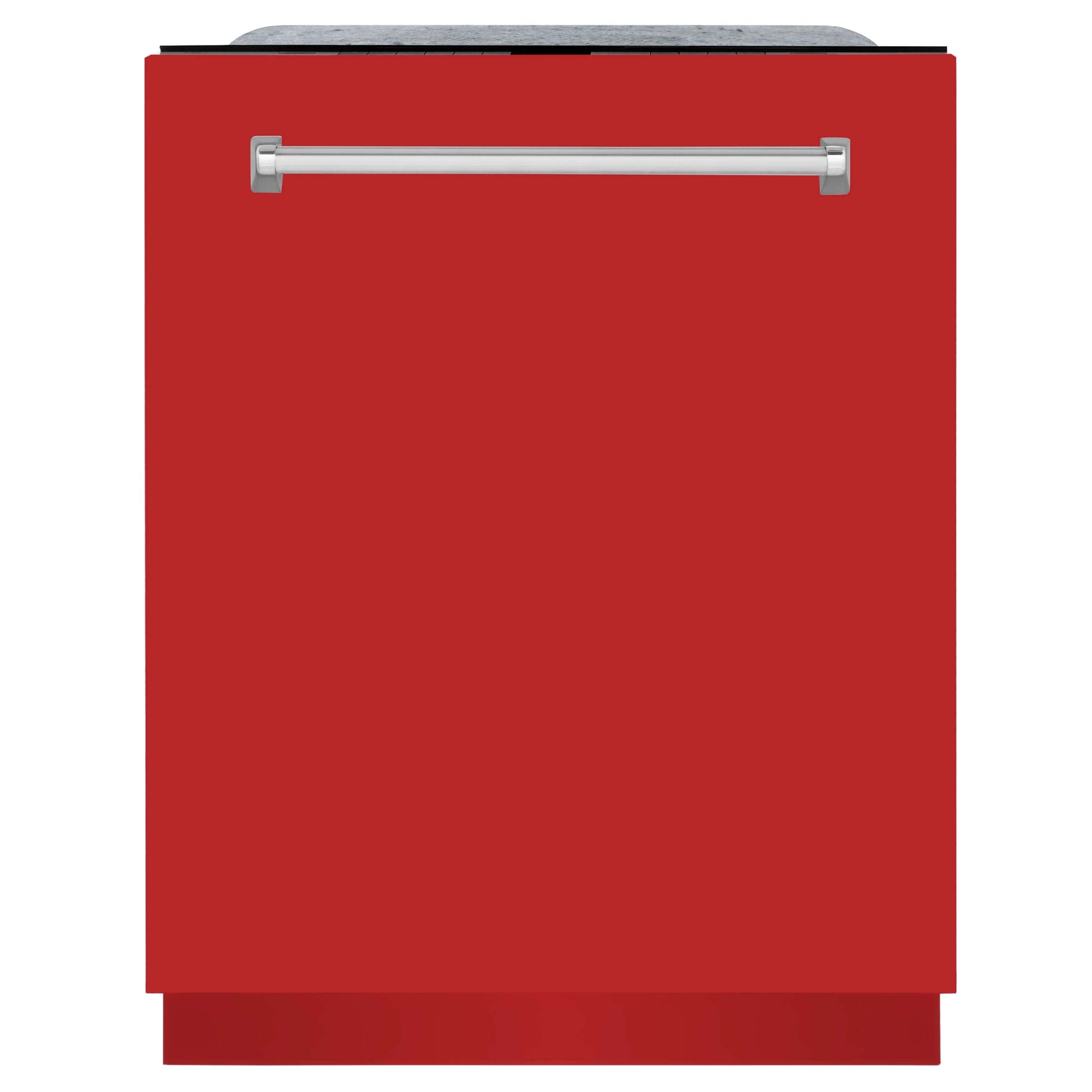 ZLINE 24 in. Monument Series 3rd Rack Top Touch Control Dishwasher with Red Matte Panel, 45dBa (DWMT-RM-24) front, closed.