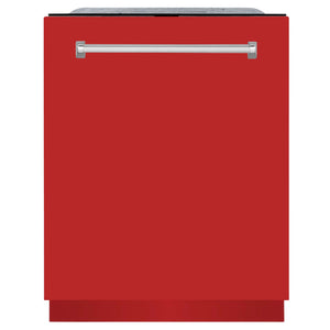 ZLINE 24 in. Monument Series 3rd Rack Top Touch Control Dishwasher with Red Matte Panel, 45dBa (DWMT-RM-24) front, closed.