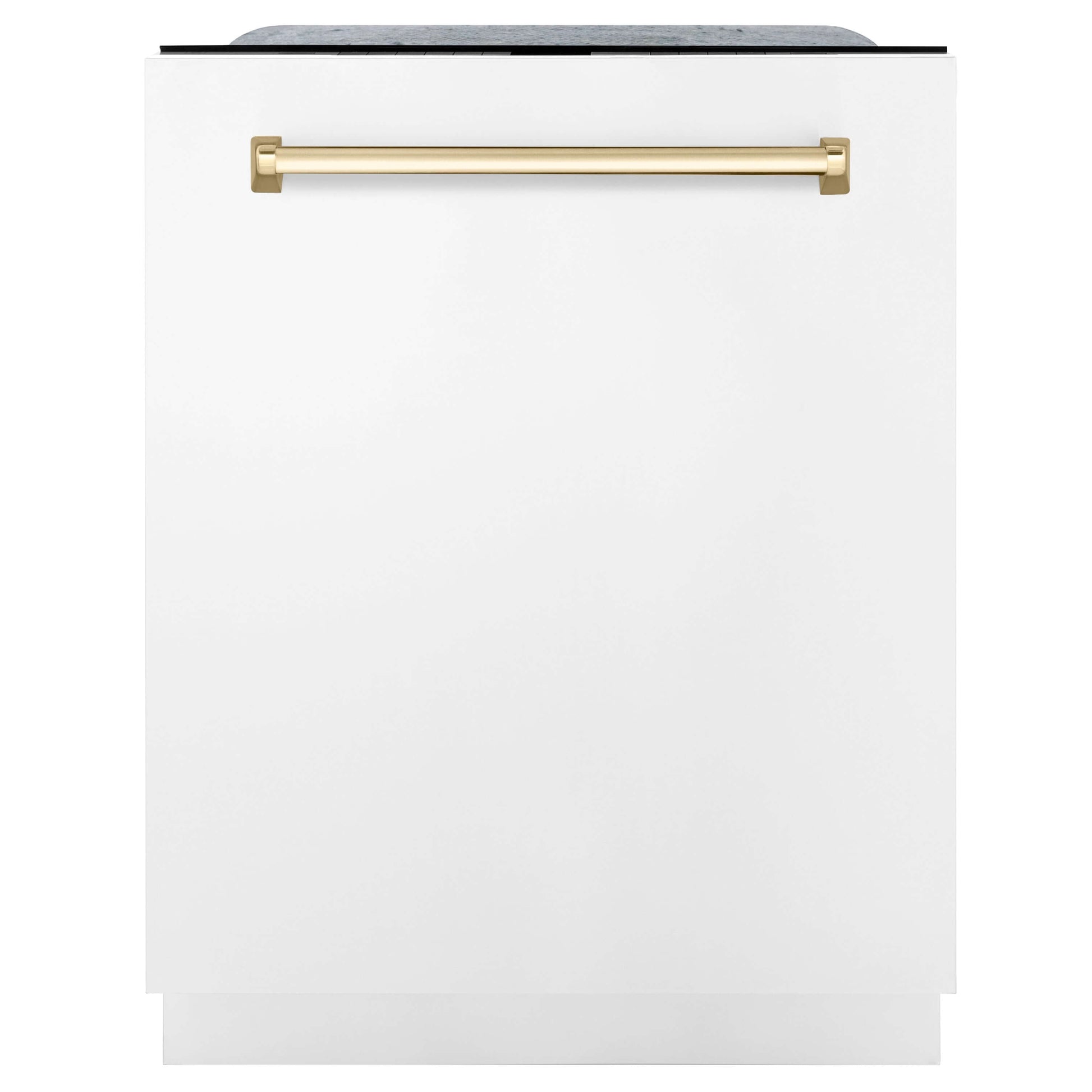 ZLINE Autograph Edition 30 in. Kitchen Package with Stainless Steel Dual Fuel Range with White Matte Door, Range Hood and Dishwasher with Polished Gold Accents (3AKP-RAWMRHDWM30-G) 