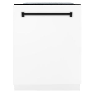 ZLINE Autograph Edition 48 in. Kitchen Package with Stainless Steel Dual Fuel Range with White Matte Door, Range Hood and Dishwasher with Matte Black Accents (3AKP-RAWMRHDWM48-MB) 