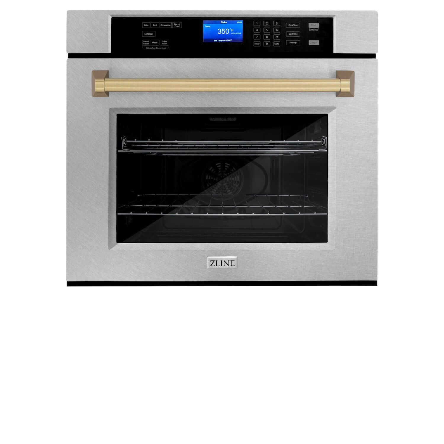 ZLINE Autograph Edition 30 in. Electric Single Wall Oven with Self Clean and True Convection in Fingerprint Resistant Stainless Steel and Champagne Bronze Accents (AWSSZ-30-CB)-Wall Ovens-AWSSZ-30-CB ZLINE Kitchen and Bath