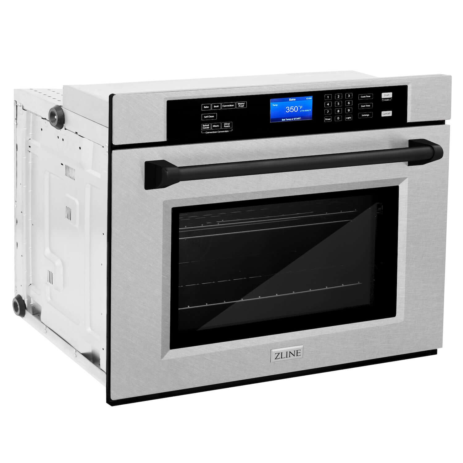 ZLINE Autograph Edition 30 in. Electric Single Wall Oven with Self Clean and True Convection in Fingerprint Resistant Stainless Steel and Matte Black Accents (AWSSZ-30-MB) side, closed.