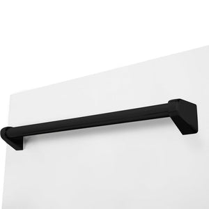 ZLINE Autograph Edition 18 in. Compact 3rd Rack Top Control Dishwasher in White Matte with Matte Black Accent Handle, 51dBa (DWVZ-WM-18-MB) close-up, handle on dishwasher exterior.