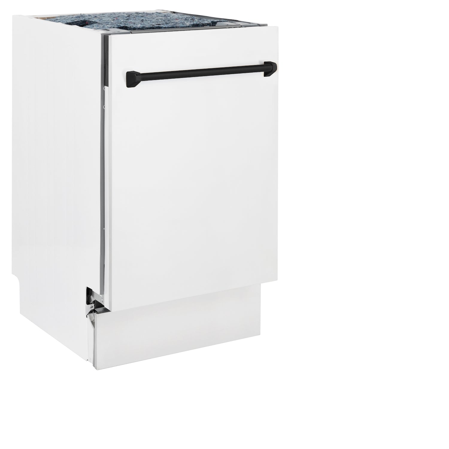 ZLINE Autograph Edition 18 in. Compact 3rd Rack Top Control Dishwasher in White Matte with Matte Black Accent Handle, 51dBa (DWVZ-WM-18-MB) front, closed.