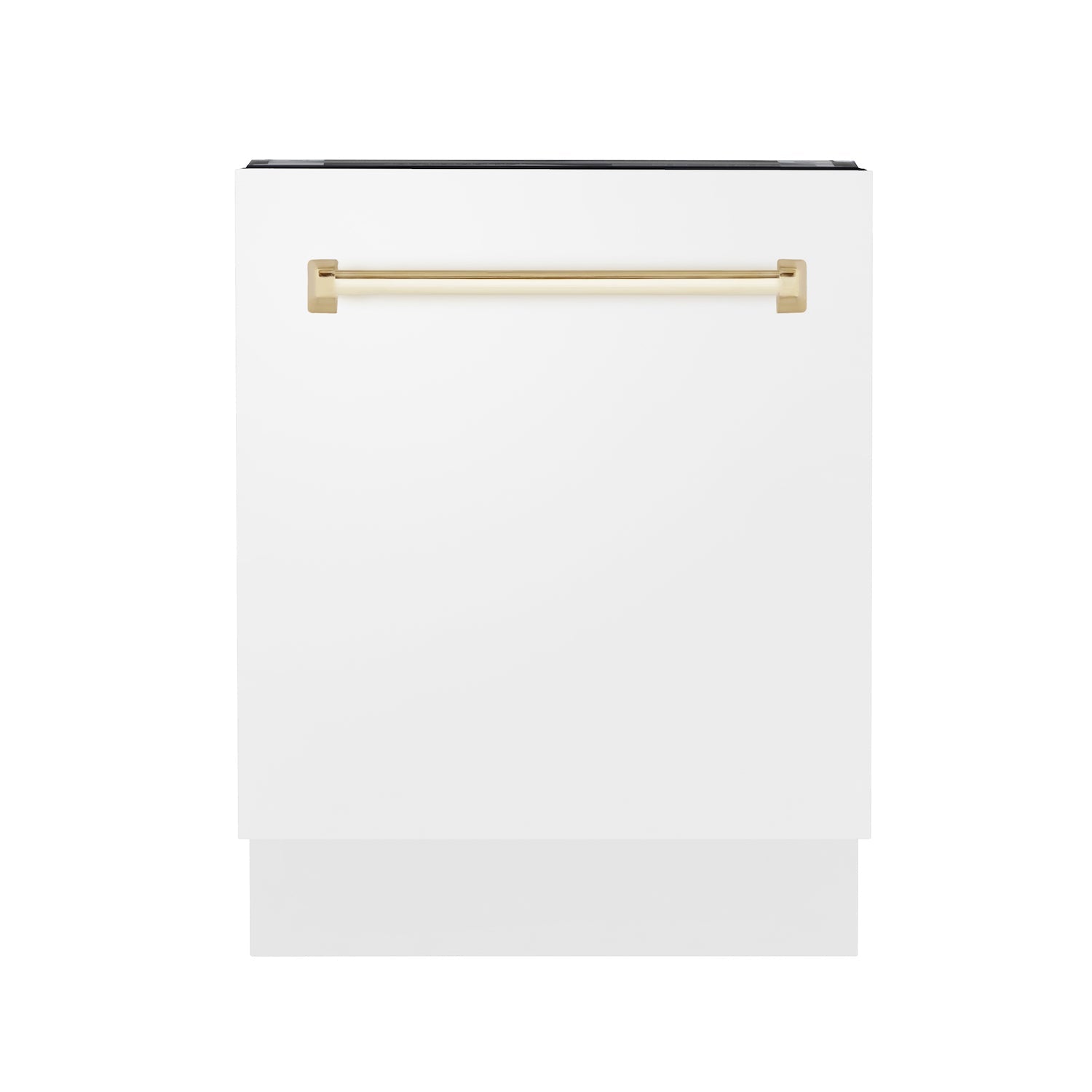 ZLINE Autograph Edition 24 in. 3rd Rack Top Control Tall Tub Dishwasher in White Matte with Polished Gold Accent Handle, 51dBa (DWVZ-WM-24-G) front.