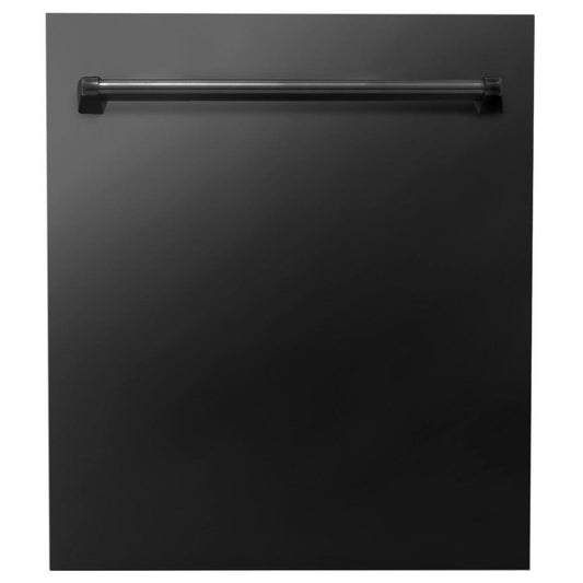 ZLINE 24 in. Top Control Dishwasher with Black Stainless Steel Panel and Traditional Style Handle, 52dBa (DW-BS-24) front, closed.