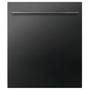 ZLINE 24 in. Top Control Dishwasher with Black Stainless Steel Panel and Modern Style Handle, 52dBa (DW-BS-H-24) front, closed.