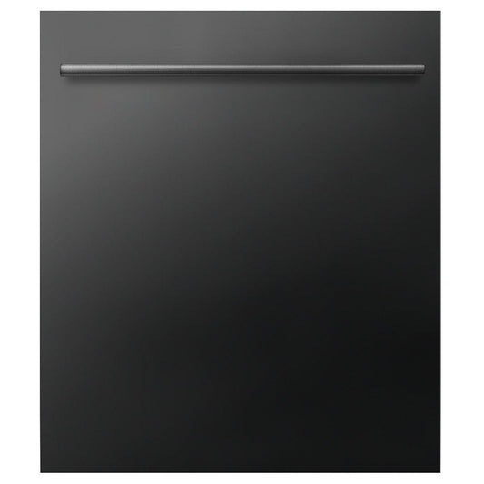 ZLINE 24 in. Top Control Dishwasher with Black Stainless Steel Panel and Modern Style Handle, 52dBa (DW-BS-H-24) front, closed.